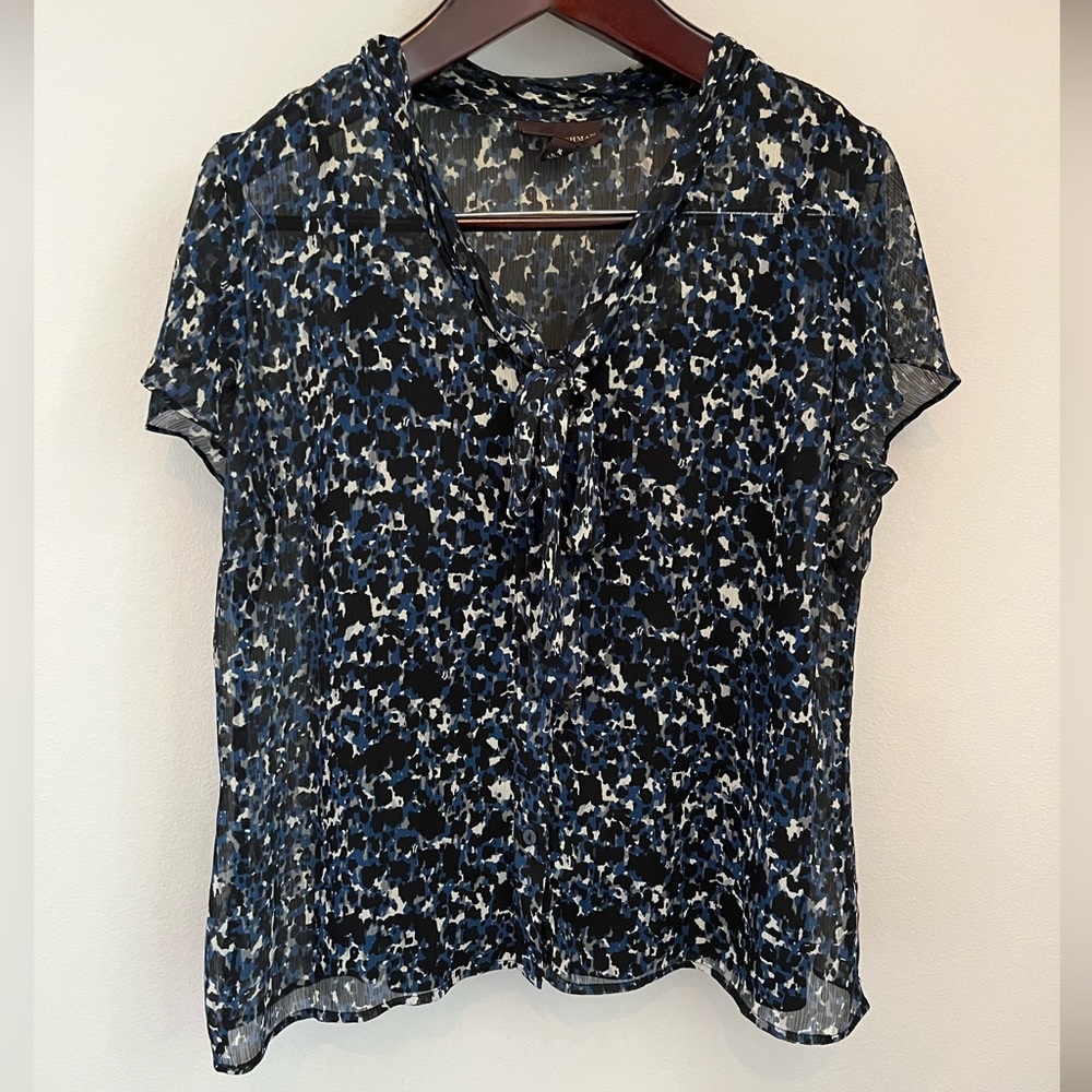 Dana Buchman Flutter Sleeve Career Top with Integrated Cami Black Blue XL